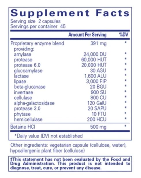 Digestive enzymes with betaine HCl