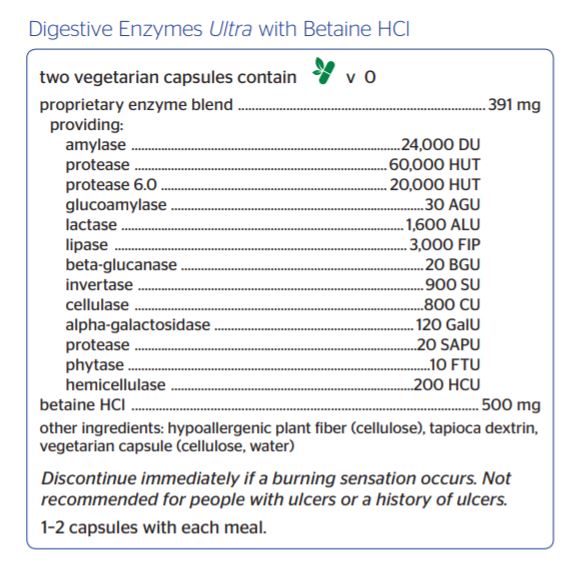 Digestive enzymes with betaine HCl